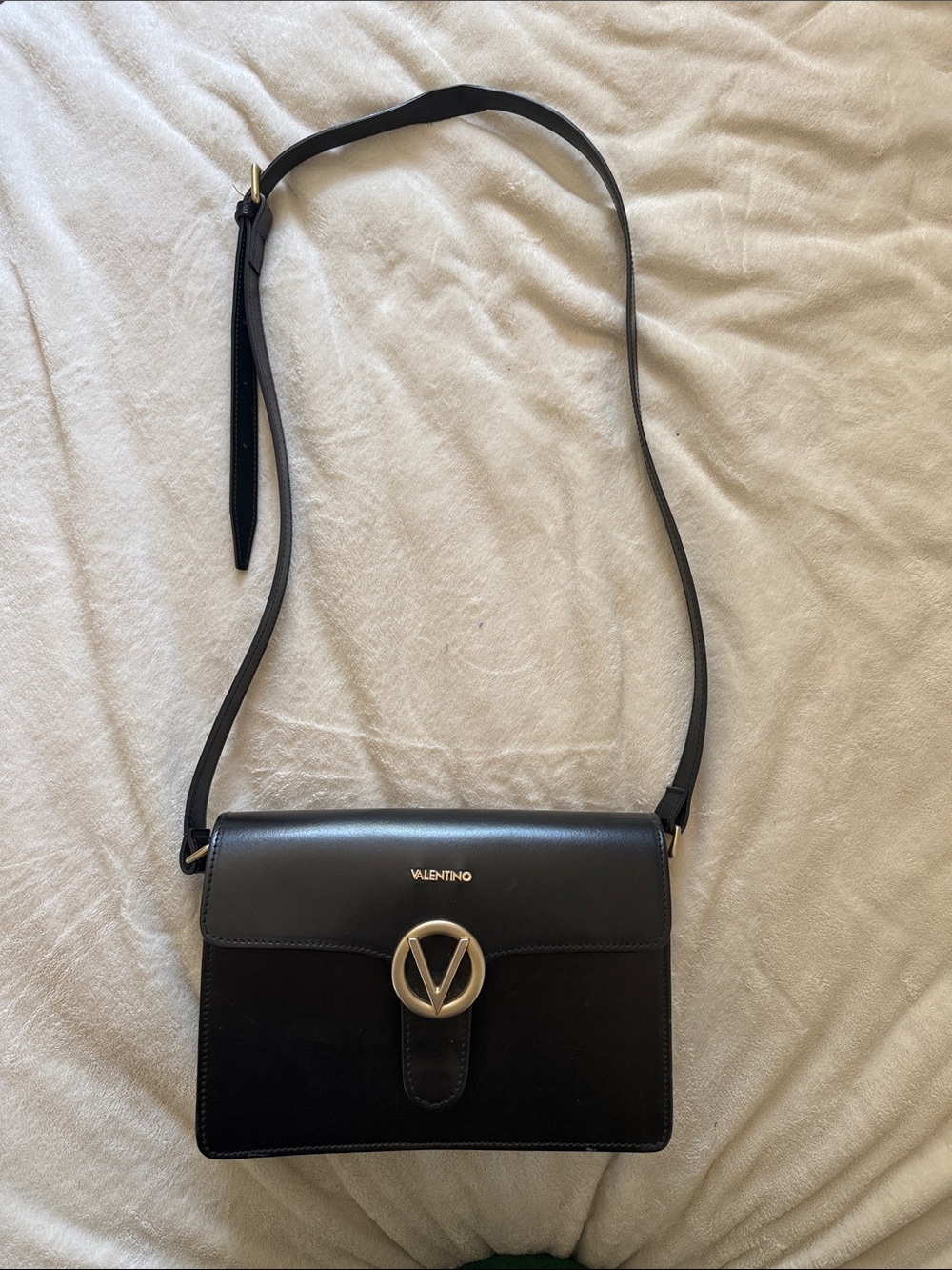 Valentino Black Leather Crossbody with Gold Logo